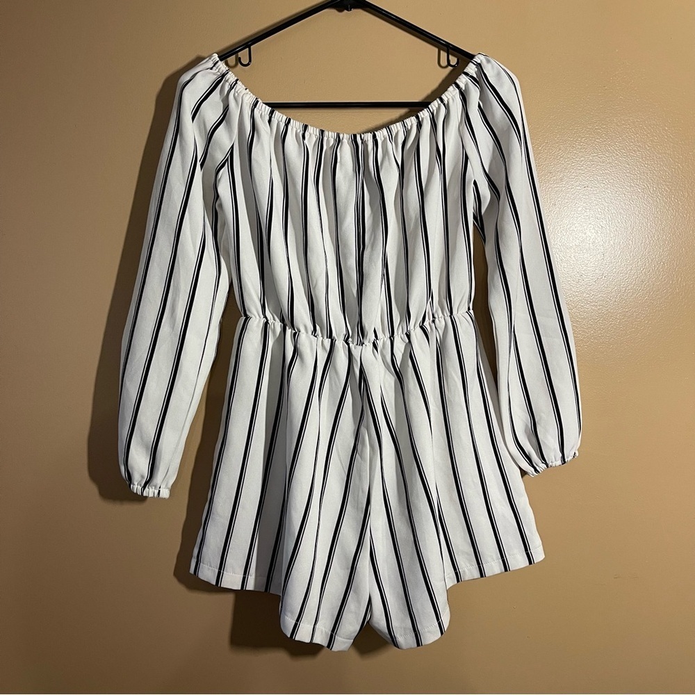 Missguided Black & White Striped Long Sleeve Romper Women’s Size 6 - Picture 5 of 6